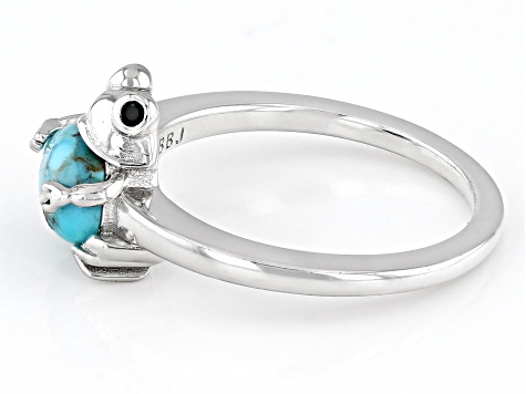 Blue Composite Turquoise Sterling Silver Frog Ring 0.03ctw