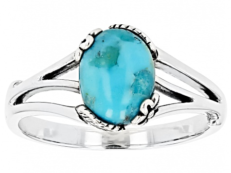 Blue Composite Turquoise Sterling Silver Solitaire Ring