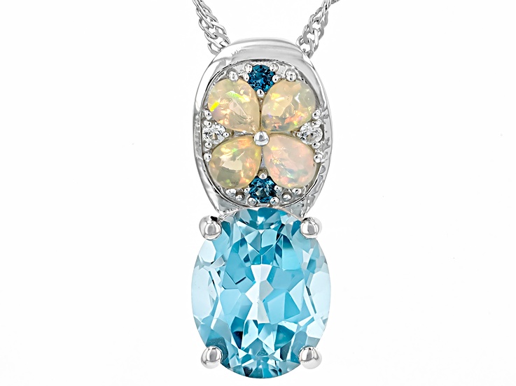 Sky Blue Topaz Rhodium Over Sterling Silver Pendant With Chain 4.24ctw ...