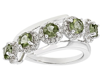 Picture of Green Moldavite Rhodium Over Sterling Silver Bypass Ring 1.25ctw