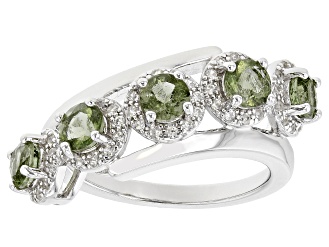 Green Moldavite Rhodium Over Sterling Silver Bypass Ring 1.25ctw