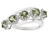 Green Moldavite Rhodium Over Sterling Silver Bypass Ring 1.25ctw