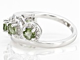 Green Moldavite Rhodium Over Sterling Silver Bypass Ring 1.25ctw