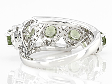 Green Moldavite Rhodium Over Sterling Silver Bypass Ring 1.25ctw