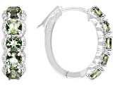 Green Moldavite Rhodium Over Sterling Silver Hoop Earrings 2.50ctw