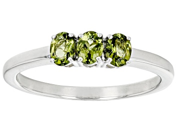 Picture of Green Moldavite Rhodium Over Sterling Silver 3-Stone Ring 0.36ctw