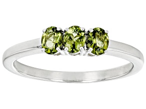 Green Moldavite Rhodium Over Sterling Silver 3-Stone Ring 0.36ctw
