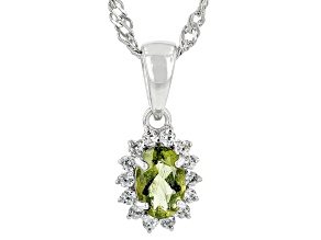 Green Moldavite Rhodium Over Sterling Silver Pendant With Chain