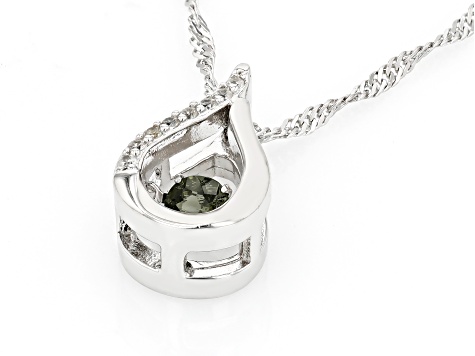 Green Moldavite Rhodium Over Silver Dancing Pendant With Chain 0.24ctw
