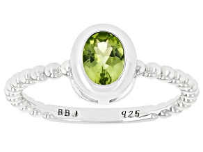 Green Peridot Rhodium Over Sterling Silver Solitaire Ring 0.72ct