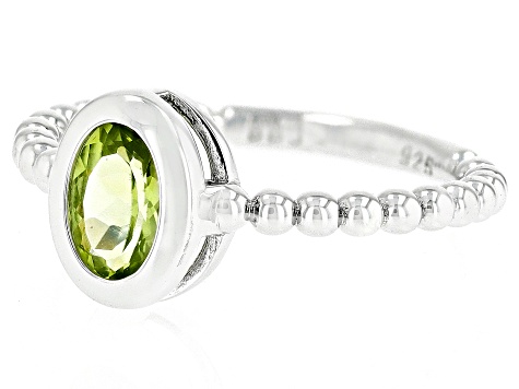 Green Peridot Rhodium Over Sterling Silver Solitaire Ring 0.72ct