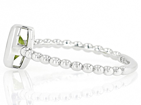 Green Peridot Rhodium Over Sterling Silver Solitaire Ring 0.72ct