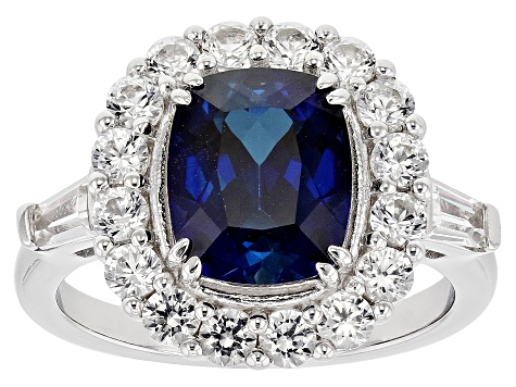 Blue Lab Created Sapphire Rhodium Over Silver Ring 5.04ctw