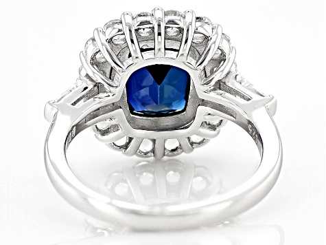 Blue Lab Created Sapphire Rhodium Over Silver Ring 5.04ctw