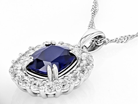 Blue Lab Created Sapphire Rhodium Over Silver Pendant with Chain 4.66ctw