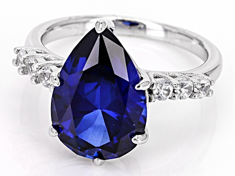 Blue Lab Created Sapphire Rhodium Over Silver Ring 4.63ctw