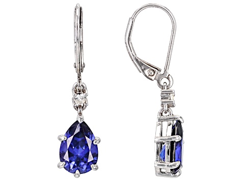 Blue Lab Created Sapphire Rhodium Over Silver Earrings 4.32ctw