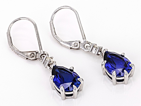 Blue Lab Created Sapphire Rhodium Over Silver Earrings 4.32ctw