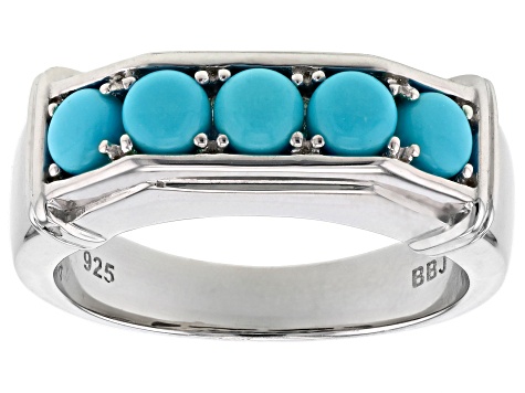 Blue Sleeping Beauty Turquoise Rhodium Over Sterling Silver Men's Ring