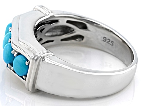 Blue Sleeping Beauty Turquoise Rhodium Over Sterling Silver Men's Ring