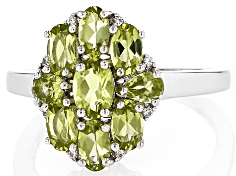 Green Peridot Rhodium Over Sterling Silver Ring 1.88ctw