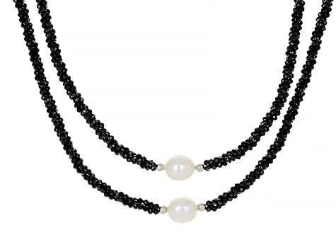 White Cultured Freshwater Pearl Rhodium Over Silver 2-layer Necklace