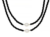 White Cultured Freshwater Pearl Rhodium Over Silver 2-layer Necklace