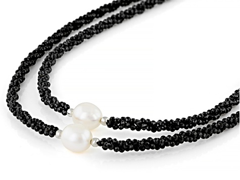 White Cultured Freshwater Pearl Rhodium Over Silver 2-layer Necklace