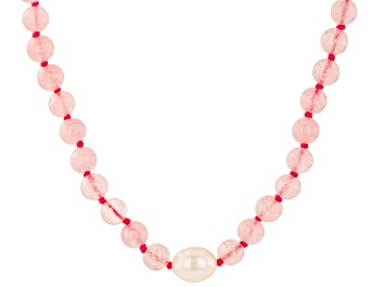 Picture of Pink Rose Quartz Rhodium Over Sterling Silver Necklace