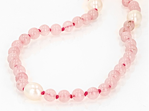 Pink Rose Quartz Rhodium Over Sterling Silver Necklace