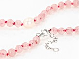 Pink Rose Quartz Rhodium Over Sterling Silver Necklace