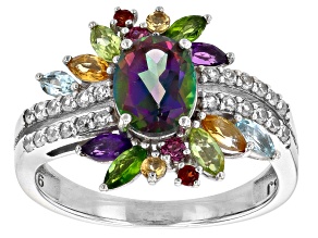 Mystic Fire® Green Topaz Rhodium Over Sterling Silver Ring 2.46ctw
