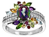 Mystic Fire® Green Topaz Rhodium Over Sterling Silver Ring 2.46ctw