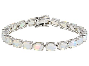 White Ethiopian Opal Rhodium Over Sterling Silver Tennis Bracelet 16.38ctw