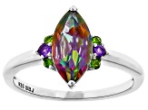 Mystic Fire® Green Topaz Rhodium Over Silver Ring 1.82ctw