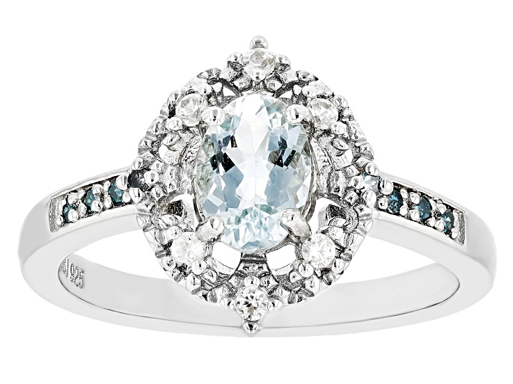 天然 ダイヤモンド アシンメトリー SILVER 16号 リング f59 Blue Aquamarine Rhodium Over Silver Ring 0.69ctw - CTB929 | JTV