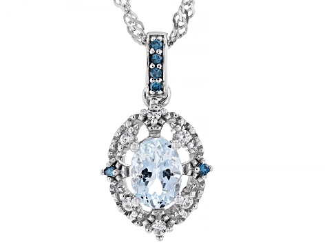 Blue Aquamarine Rhodium Over Silver Pendant With Chain 0.76ctw