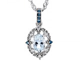 Blue Aquamarine Rhodium Over Silver Pendant With Chain 0.76ctw