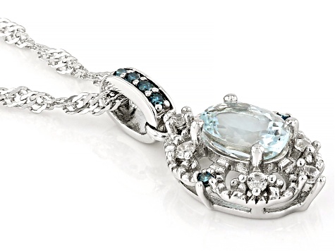 Blue Aquamarine Rhodium Over Silver Pendant With Chain 0.76ctw