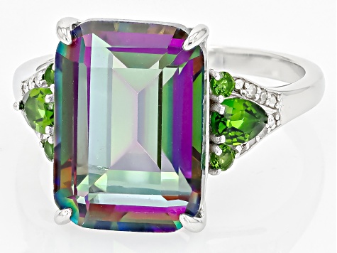 Multi-Color Quartz Rhodium Over Silver Ring 6.35ctw