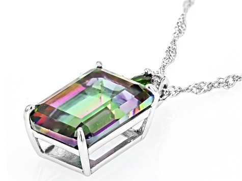 Multi-Color Quartz Rhodium Over Silver Pendant with Chain 6.16ctw