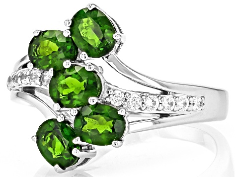Green Chrome Diopside Rhodium Over Sterling Silver Ring 1.74ctw