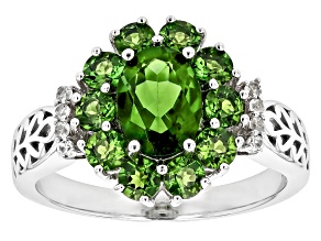 Green Chrome Diopside Rhodium Over Sterling Silver Ring 2.11ctw