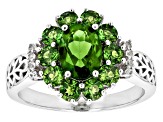 Green Chrome Diopside Rhodium Over Sterling Silver Ring 2.11ctw