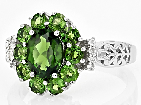 Green Chrome Diopside Rhodium Over Sterling Silver Ring 2.11ctw