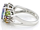 Multi Color Quartz With Multi-Gem Rhodium Over Silver Ring 3.69ctw