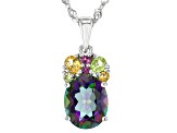 Multi Color Quartz Rhodium Over Silver Pendant With Chain 3.10ctw