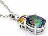 Multi Color Quartz Rhodium Over Silver Pendant With Chain 3.10ctw