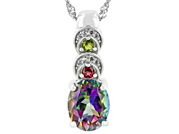 Picture of Green Mystic Fire Topaz Rhodium Over Silver Pendant With Chain 3.08ctw