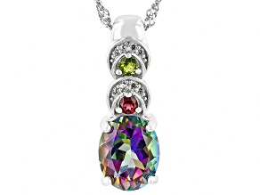 Mystic Fire® Green Topaz Rhodium Over Silver Pendant with Chain 3.08ctw